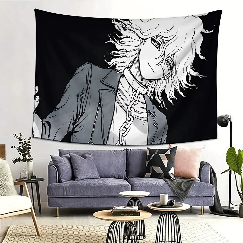 tapisserie personnalisée nagito komaeda noir blanc anime manga chambre décoration murale polyester