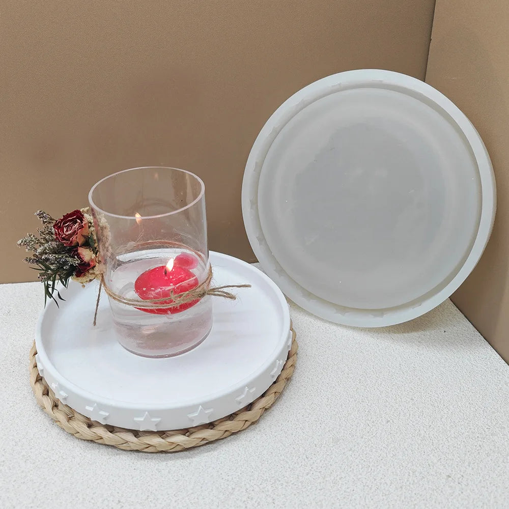 assiette étoile blanc silicone classique support osier bougie fleur corbeille