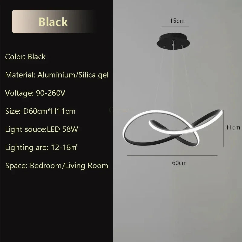 suspension lumineuse moderne pendentif noir blanc anneaux entrelacés fer silicège opaques 50 60cm led