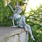 ornement extérieur statue fée assise résine détails floraux blanc marron fantastique