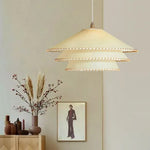 lampe suspendue moderne beige clair bord doré chaîne métallique 40cm 50cm 60cm lumière chaude