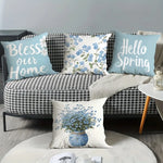 housse coussin polyester bleu clair fleurs textes décoratifs chambre salon voiture 40x40 45x45 50x50