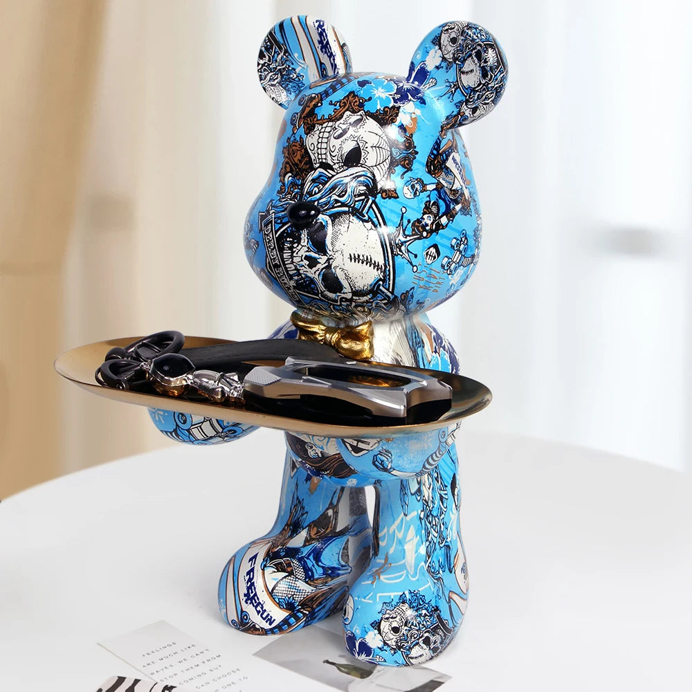 statue ours contemporaine résine bleu rouge or marbré graphique décoration intérieure table unique pop