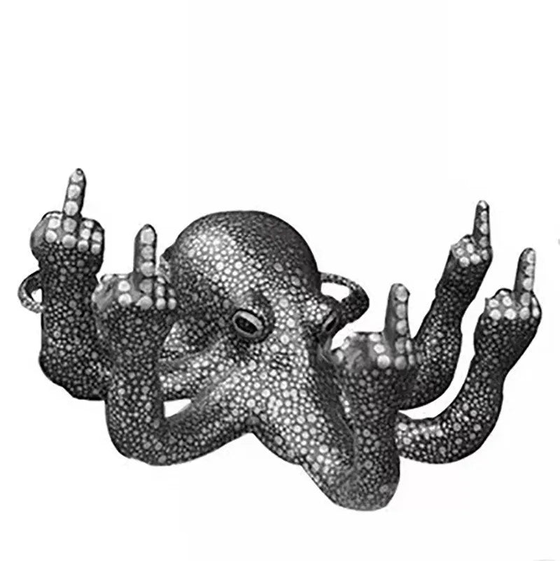 statuette octopus bleu points blancs résine contemporaine opaque décoration maison