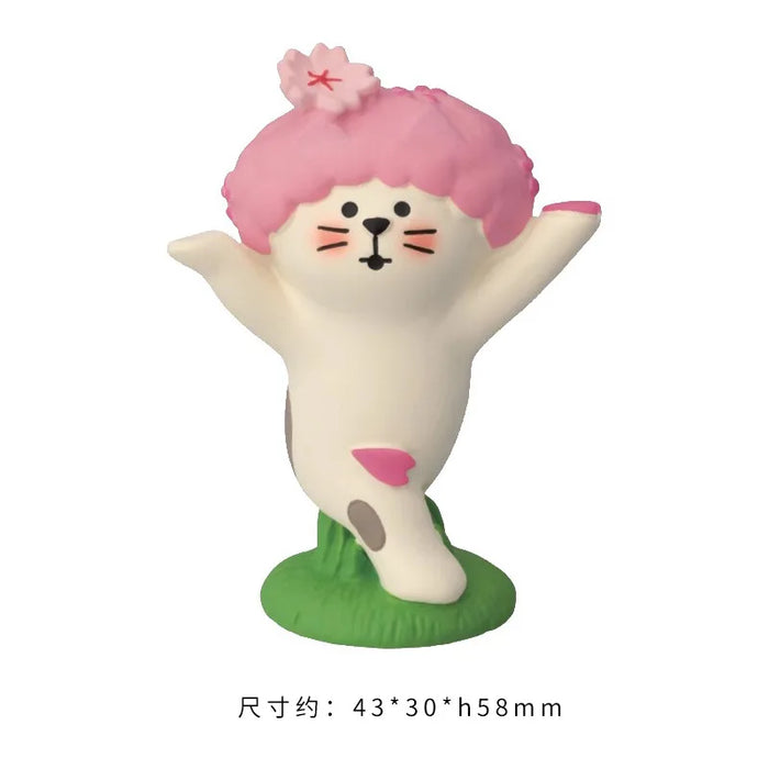 ornements résine figurines décoratives mignon cartoon fleurs animaux oiseaux chats boîte thé blanc vert