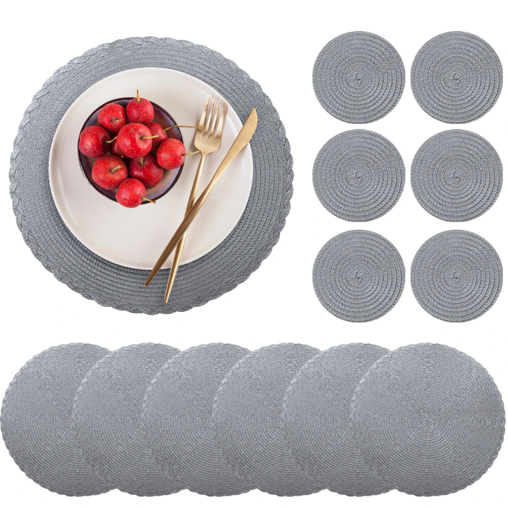 tapis table tissés motifs circulaires beige clair résistants chaleur facile nettoyer classique 34cm pièces