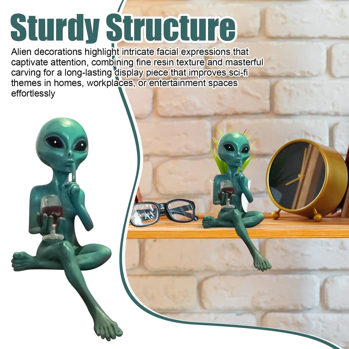 statue alien résine vert turquoise assis verre vin rouge décoration maison humoristique science fiction