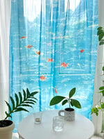 rideau moderne poissons dorés bleu clair abstrait translucide fenêtre maison 180x250cm