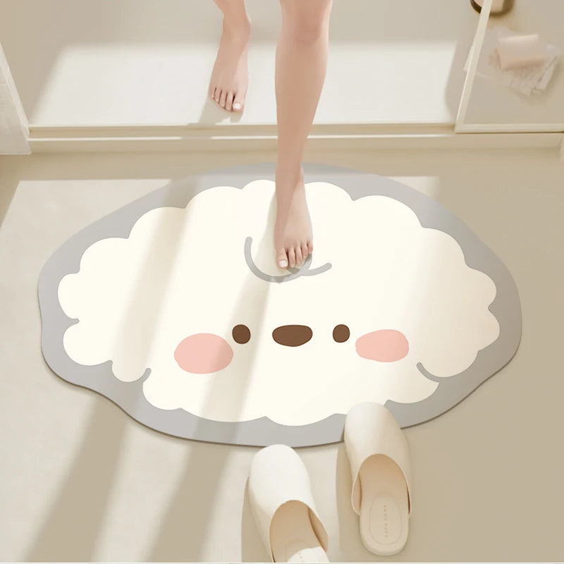 tapis sol antidérapant dessin animé mignon visages porcs blanc rose