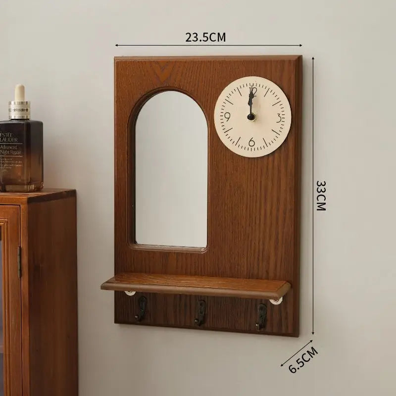 horloge murale bois horizontale compartiment rangement porte verre classique suspension porte clés