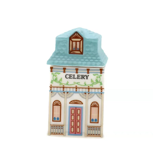 petit pot épices céramique décoratif motif floral vintage couleur bleu blanc