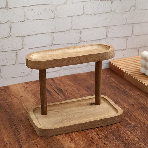 étagère deux niveaux bois naturel rangement cosmétiques maquillage accessoires organisation meuble moderne minimaliste