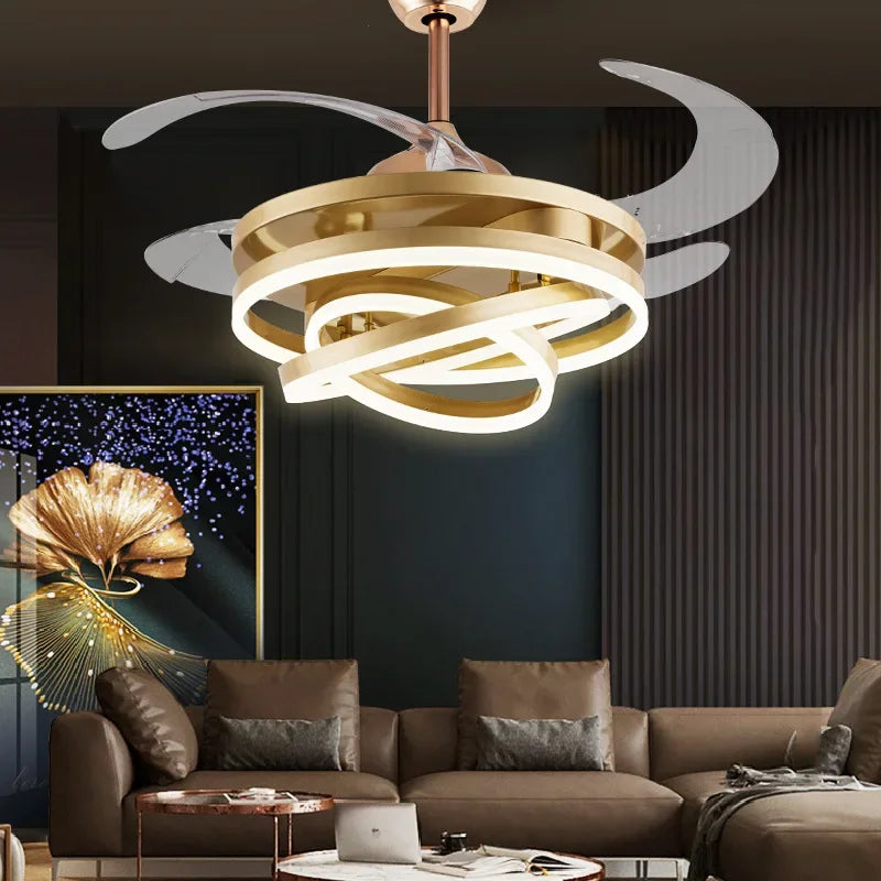 ventilateur led noir doré moderne télécommande 42 pouces rétractable contemporain
