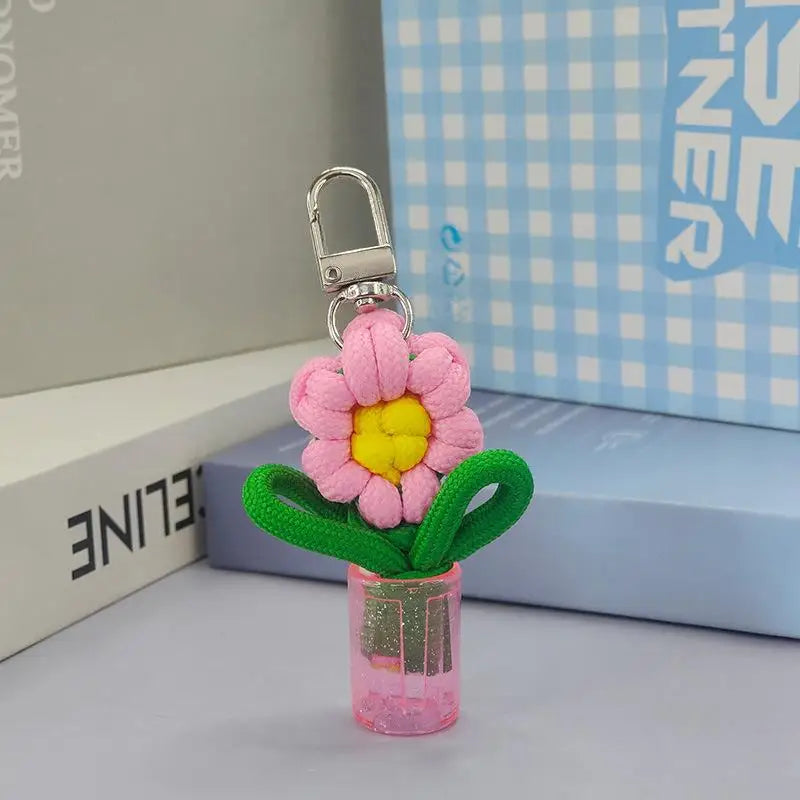 porte clés fleurs tricotées ruban métal boucle bouteille transparente sac décontracté artisanal