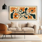 tableau impression toile fleur stylisée moderne beige orange vert opaque sans cadre chambre salon
