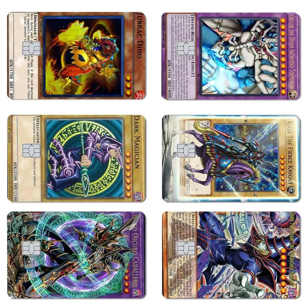 autocollants cartes crédit multicolores dessin animé illustrations fantastiques adhésifs protection cartes jeu set collection