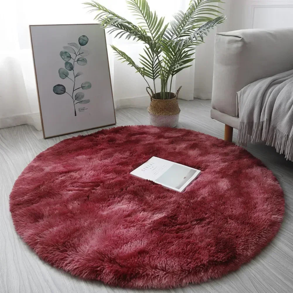 tapis rond pelucheux polyester solide moderne gris clair gris foncé bleu brun camel rose