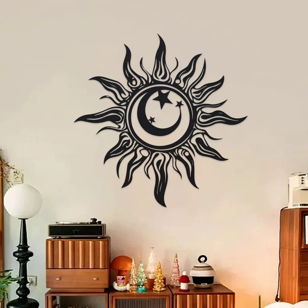 sticker mural noir soleil tribal graphique étoiles luneintérieur extérieur salon patio chambreSuspension murale
