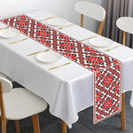 nappe décorative géométrique rouge blanc noire motifs traditionnels folkloriques polyester grande table cuisine festivités