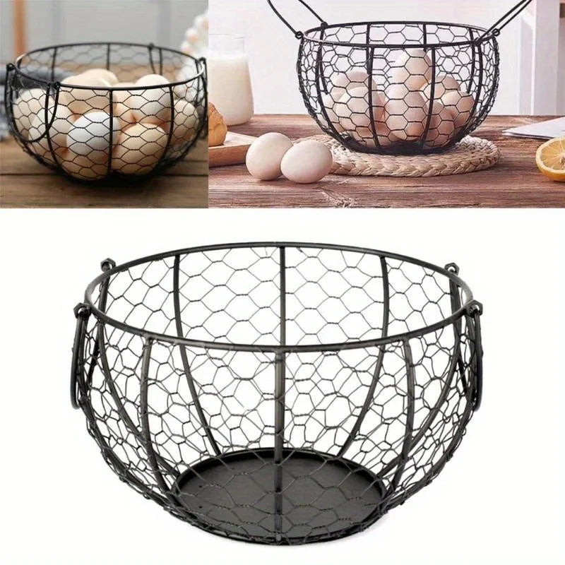 panier rond métal maille hexagonale anses noires rustique rangement cuisine echangable echangement echangement echangement