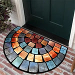 tapis d'entrée multicolore mosaïque antidérapant résistant rides moderne noir blanc floral reliefs disco vintage