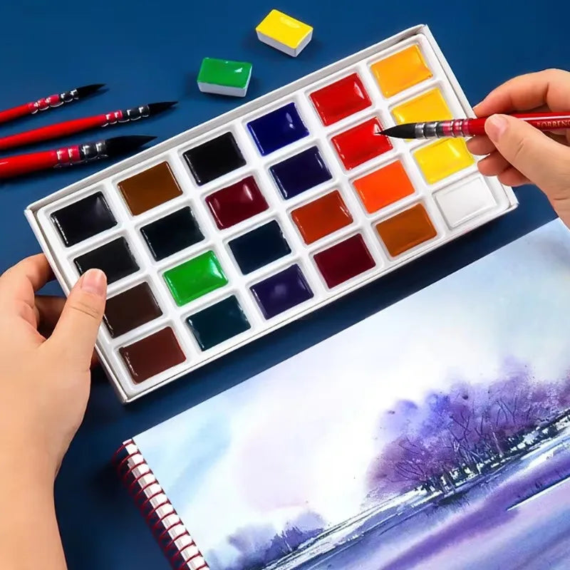 peintures aquarelle 12 16 24 36 couleurs bleu rouge jaune verte palette étudiante