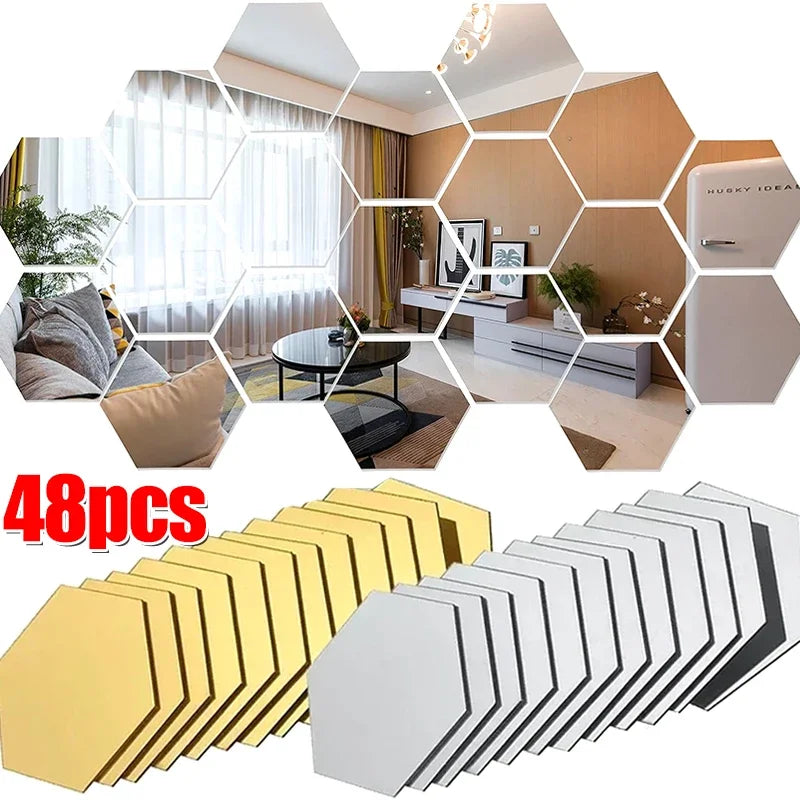miroirs hexagonaux modernes adhésifs doré blanc gris brillants opaques XS