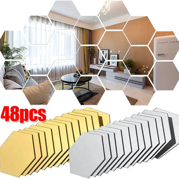 miroirs hexagonaux modernes adhésifs doré blanc gris brillants opaques XS