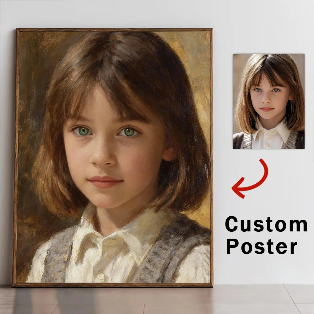 Poster personnalisé portrait enfant texte noir fond blanc classique réaliste sans cadre