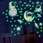 stickers muraux astronautes étoiles fusées nuit chambre enfants illustration cartoon adhésifs lumineux