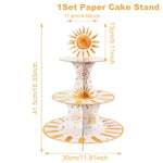 support gâteaux trois étages blanc orange motifs solaires étoiles moderne anniversaire mariage fête