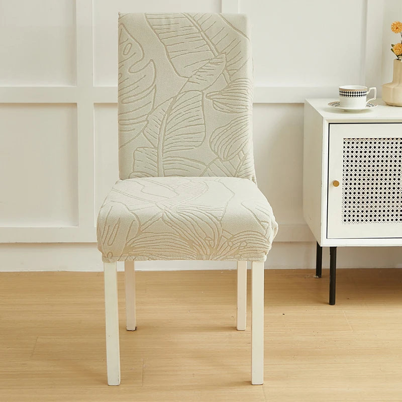 Housse chaise moderne imprimée feuilles beige clair élasthanne polyester universelle mariage banquet