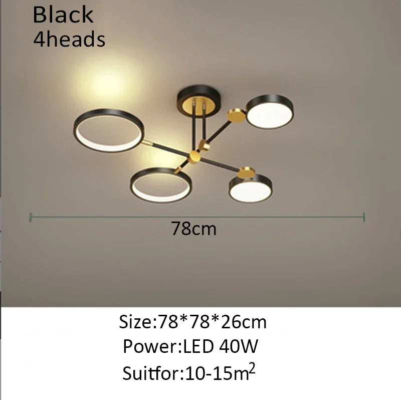 lustre moderne suspension lumineuse tête métallique noir or lisse géométrique chambre salon
