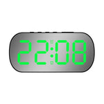 réveil numérique moderne miroir blanc noir vert alarme affichage heure température minimaliste