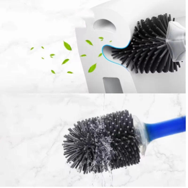 brosse wc moderne poils noirs support mural blanc bleu noir adhésif poignée détachable bouchon