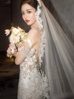 voile mariage blanc dentelle broderie florale élégant invisible off white polyestère femme