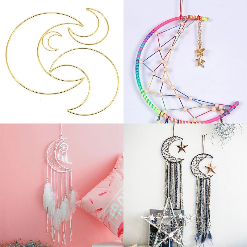 attrape rêves boho spirale lune étoiles plumes or rose multicolore métal