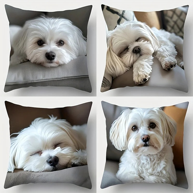 housse coussin chien blanc moderne polyester peacheskin 40x40cm 45x45cm 50x50cm 60x60cm decoration maison
