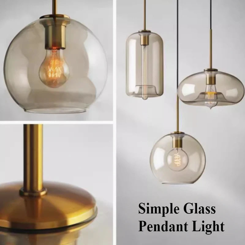 lampe suspendue moderne transparente brillante salon chambre dorée LED minimaliste câble noir