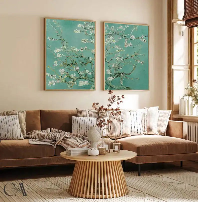 tableau floral vintage toile verte fleuri sans cadre décoration maison chambre salon moderne