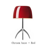 lampe table moderne blanc orange rouge pied métal base cuivrée led chambre salon