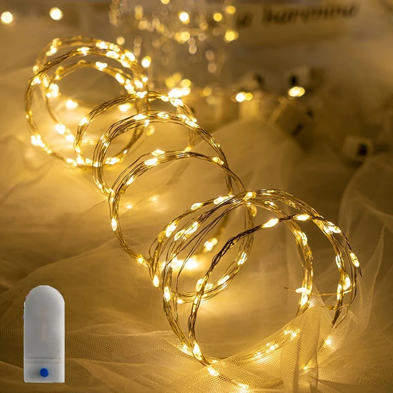guirlande lumineuse fil cuivre 10m 100leds blanc chaud modernes clips led noel rechargeable