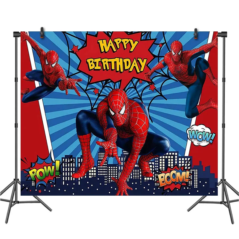 ensemble décoration anniversaire spider man vaisselle jetable nappe assiettes gobelets banderole ballons rouges