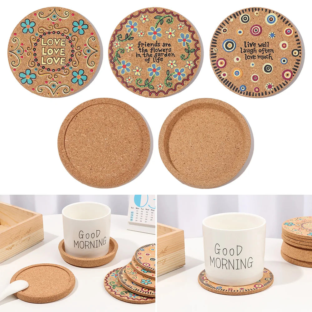 coasters bois marron floral texte tasse cuillère bols décor modernes respectueux environnement