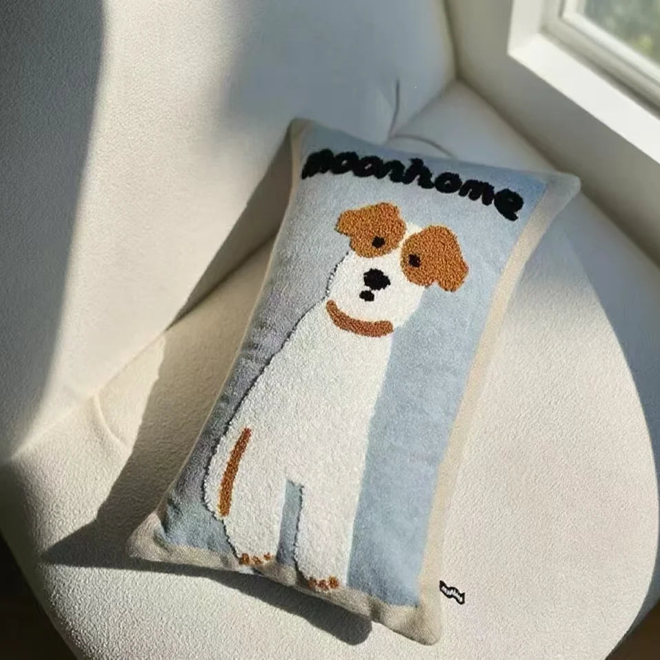 coussins brodés chiens modernes respectueux environnement polyester coton blanc noir orange