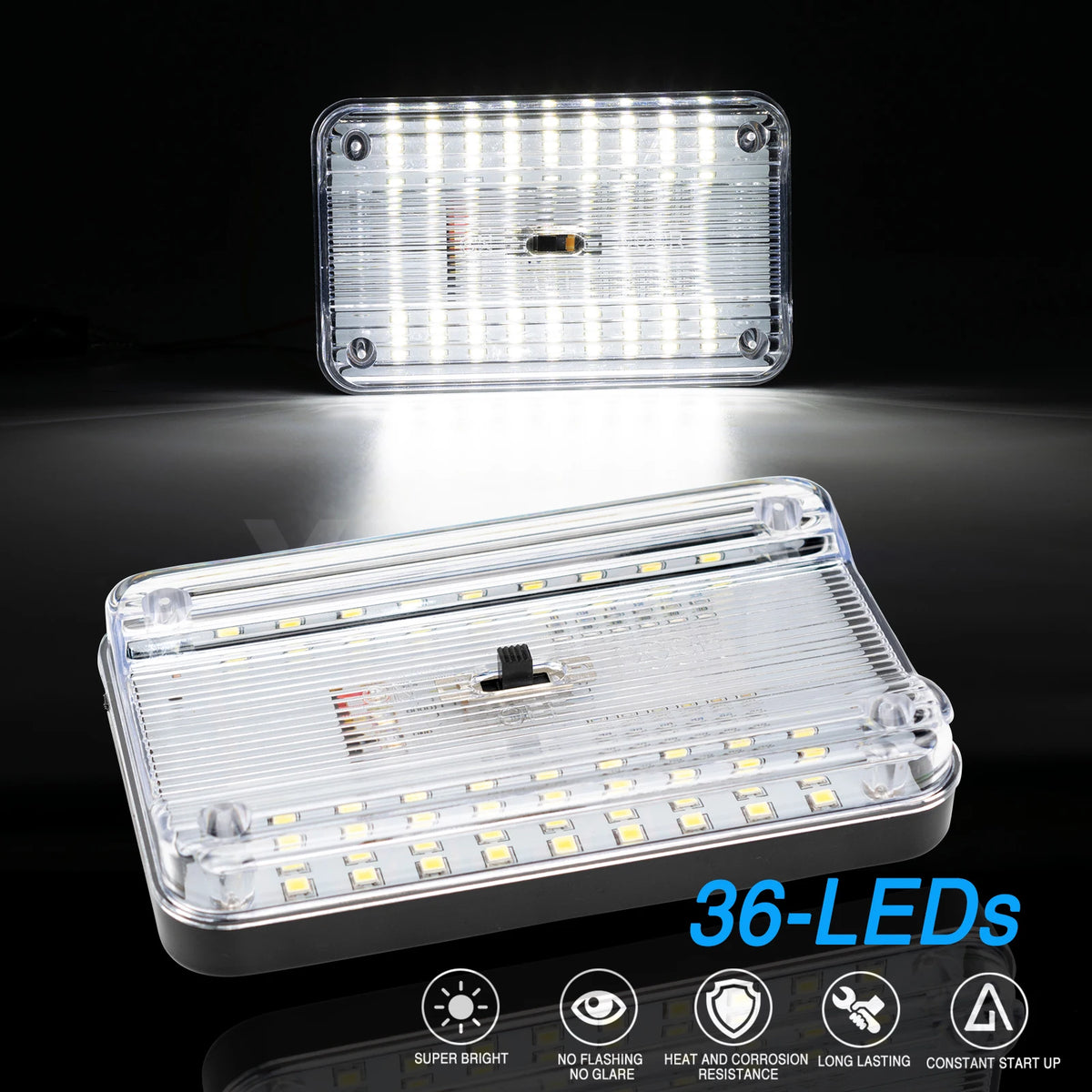 lampe led rectangle blanc 36 leds on off door 12v universal voiture camping car