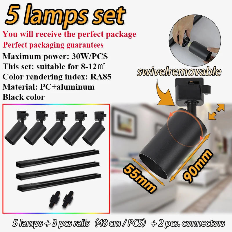 spots noir modernes gu10 12pcs fixés 55x90mm variable intensity