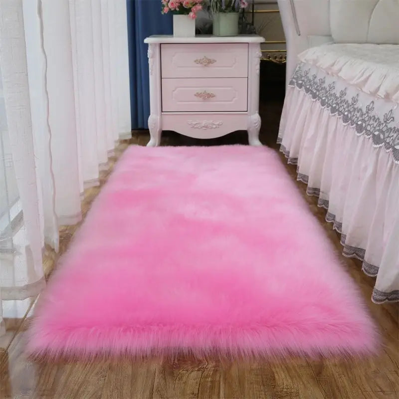 tapis ovale peluche noué moderne beige rose blanc gris chambre salon décoration fourrure