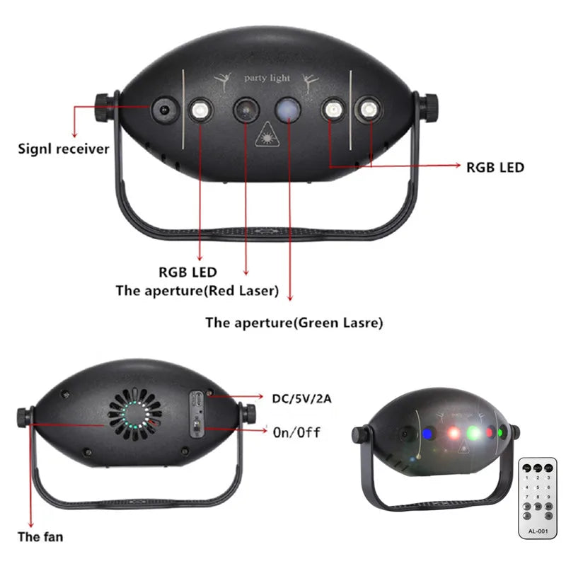 projecteur laser noir moderne effet stroboscope sonore controle rgb led anniversaire decoration noel mariageintérieur