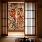 rideau orange fantastique démoniaque visages effrayants art traditionnel japonais intimité cuisine salle bain